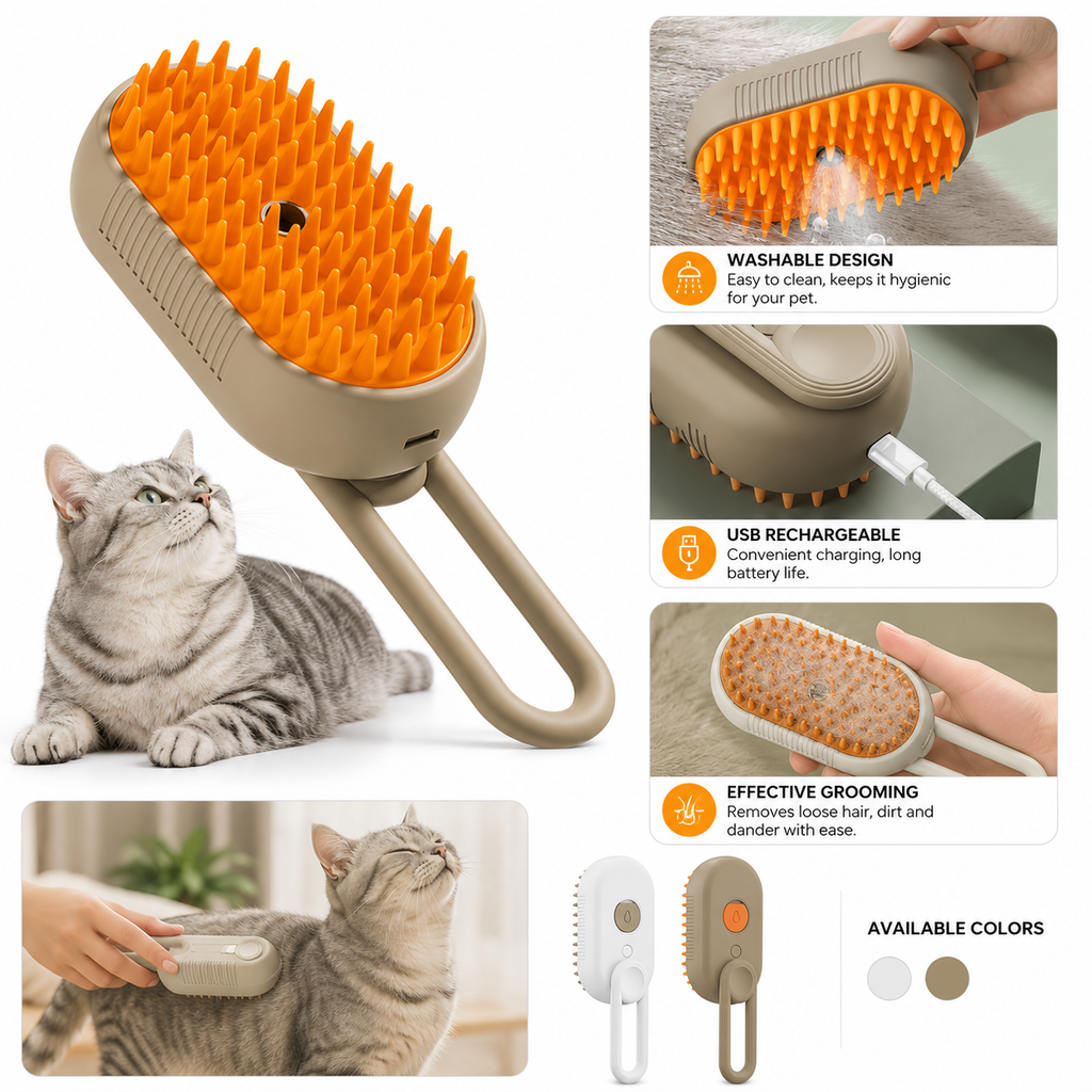 3-in-1 Electric Steam Pet Grooming Brush
